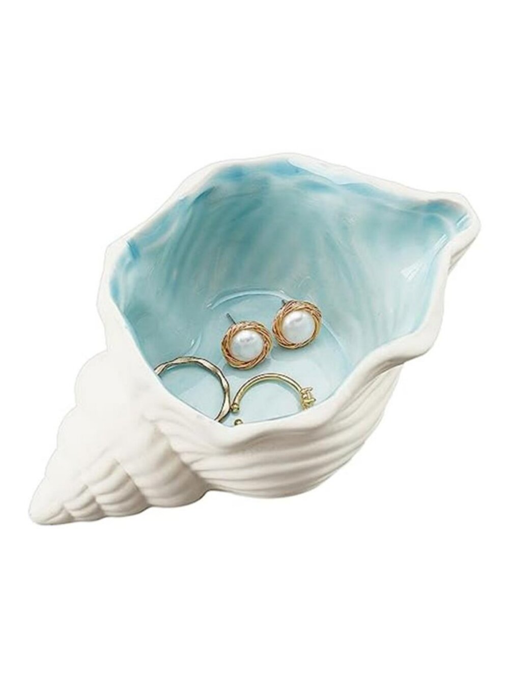 Conch Shape Ceramic Jewelry Tray, Aqua Shell Trinket Dish Ceramic Ring